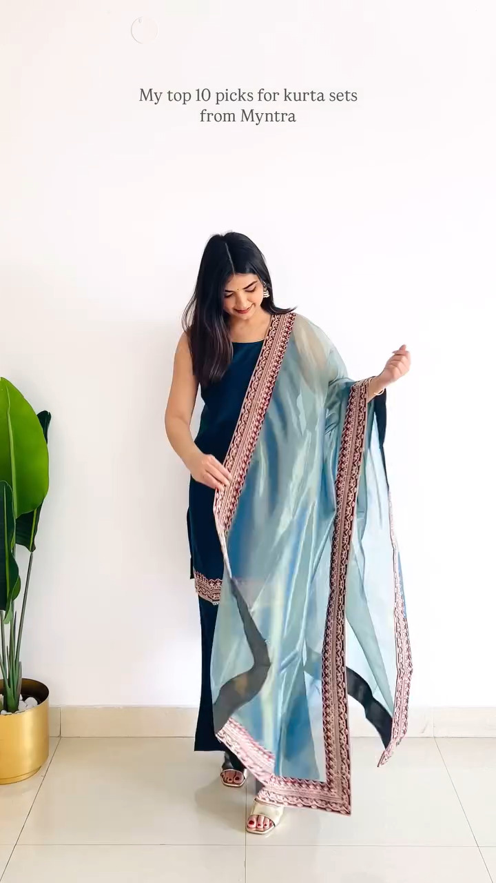 Navy Blue Kurta Set with Embroidered Dupatta